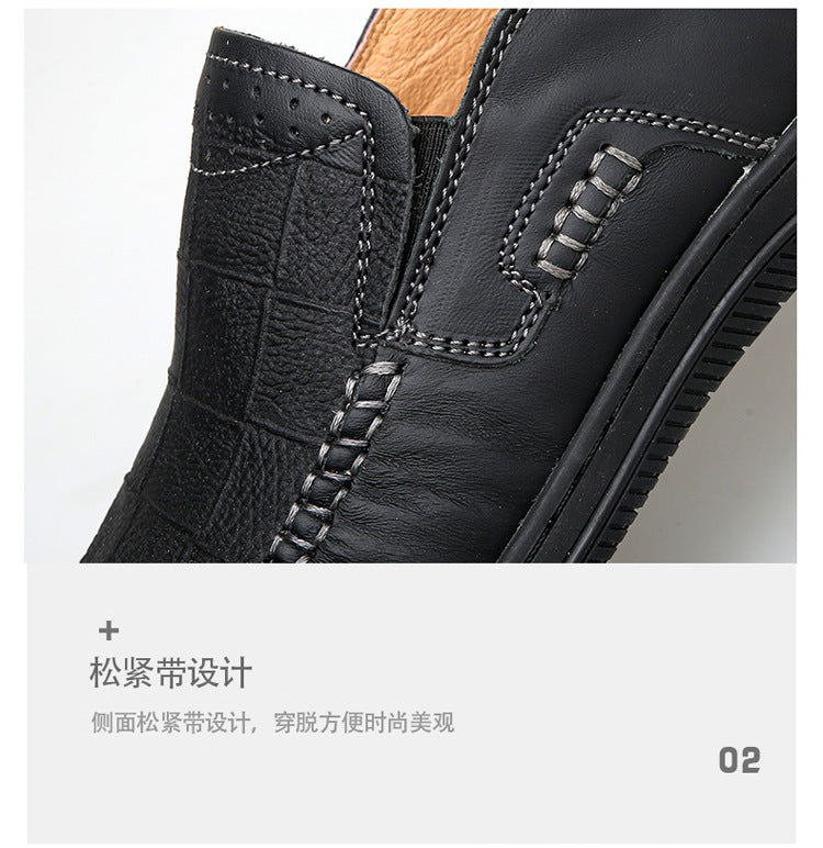 Cross-Border Large Size 46 Casual Leather Shoes for Men, Slip-On Slip-Ons, Soft-Soled Driving Shoes, Four-Season Cowhide Beanie Shoes for Men