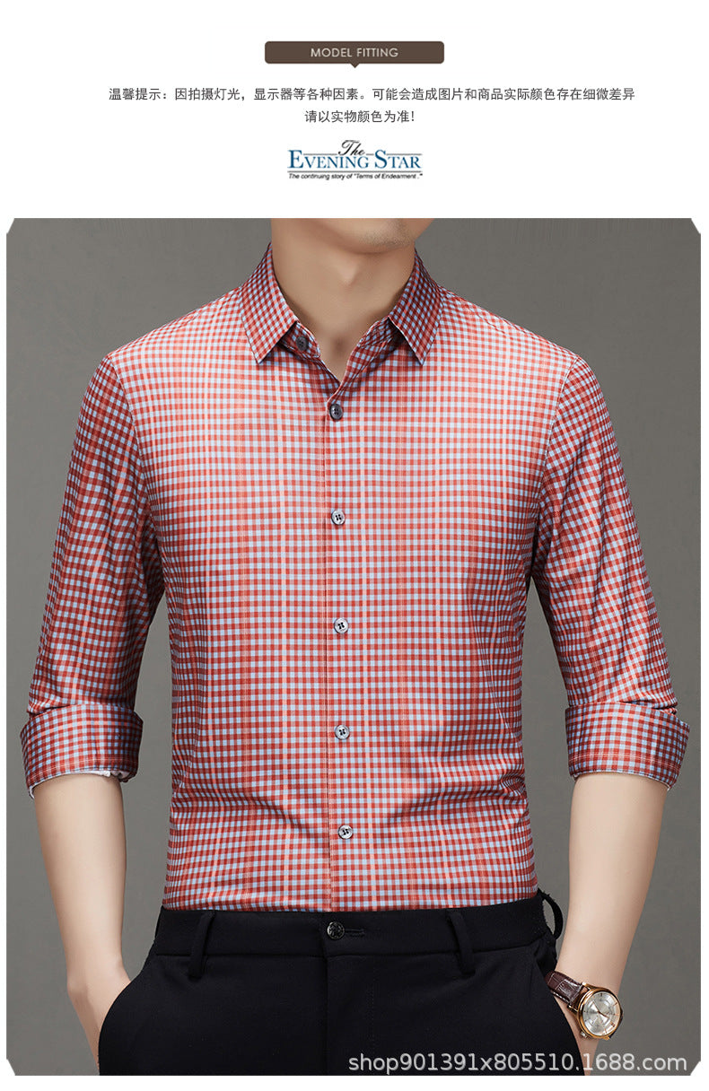 Spring and Autumn New Men's Shirt Cotton Plaid Business Casual Fashion Striped Non-Ironing Slim Long Sleeve Linen Shirt