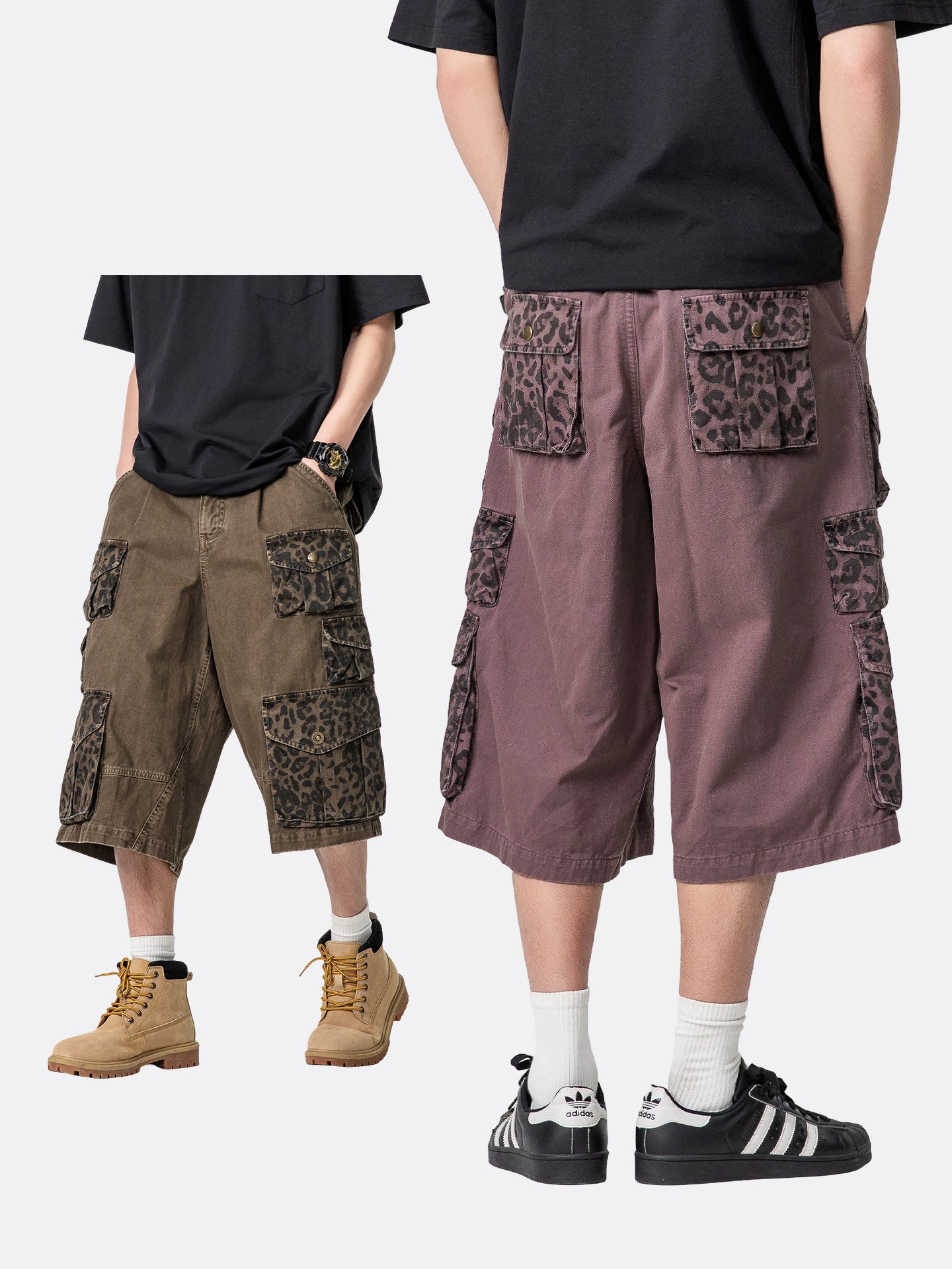 Black Fleet Retro Washed Solid Color Workwear Capri Pants Unisex Versatile Fashion Everyday Pants Trendy Straight-Leg
