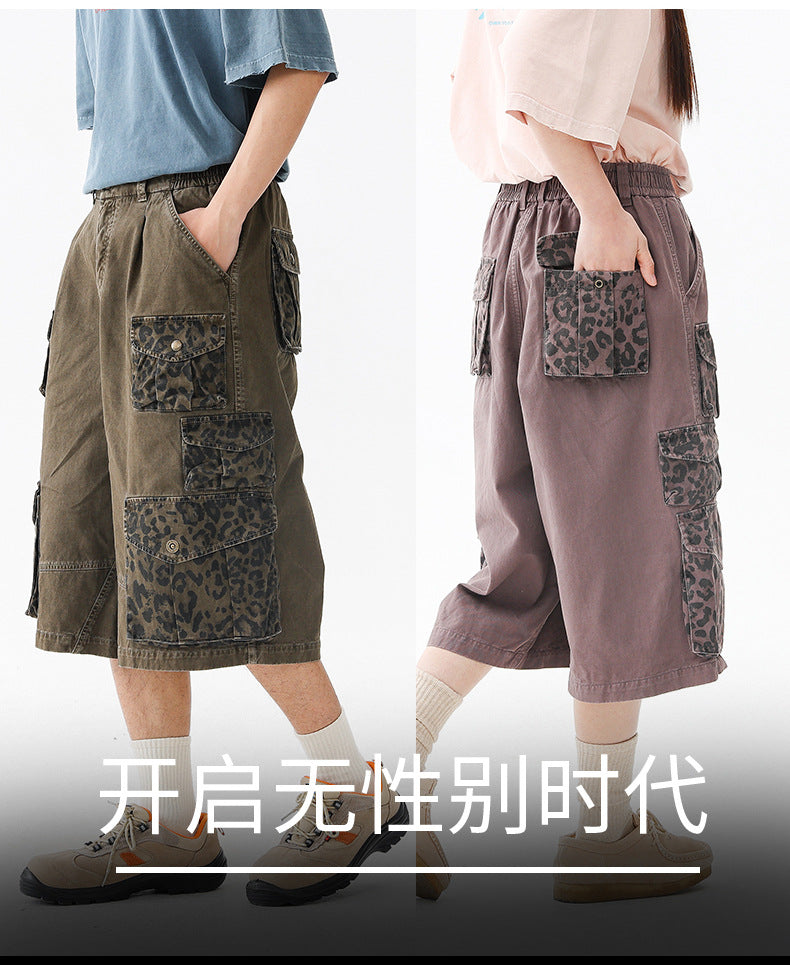 Black Fleet Retro Washed Solid Color Workwear Capri Pants Unisex Versatile Fashion Everyday Pants Trendy Straight-Leg