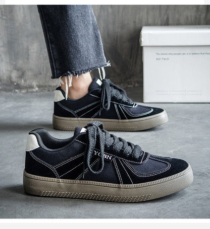 Douchuan Thick-Soled Moral Training Shoes for Men 2025 Summer New Breathable Canvas Shoes for Men Versatile White Shoes Casual Sneakers for Men