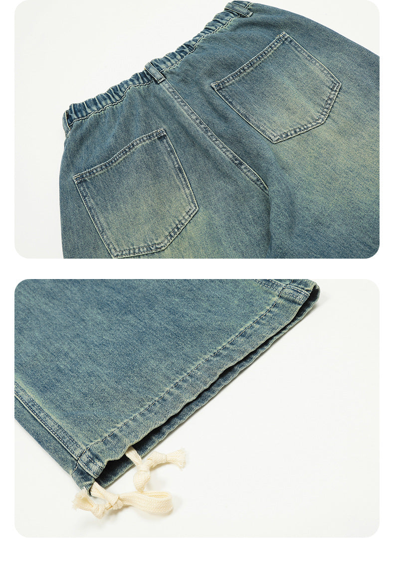 11Kn American Thin Blue Jeans for Men and Women with Adjustable Drawstring Trendy Stylish Straight Casual Wide Leg Slimming Look Pants