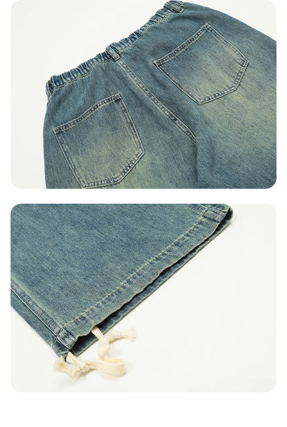 11Kn American Thin Blue Jeans for Men and Women with Adjustable Drawstring Trendy Stylish Straight Casual Wide Leg Slimming Look Pants