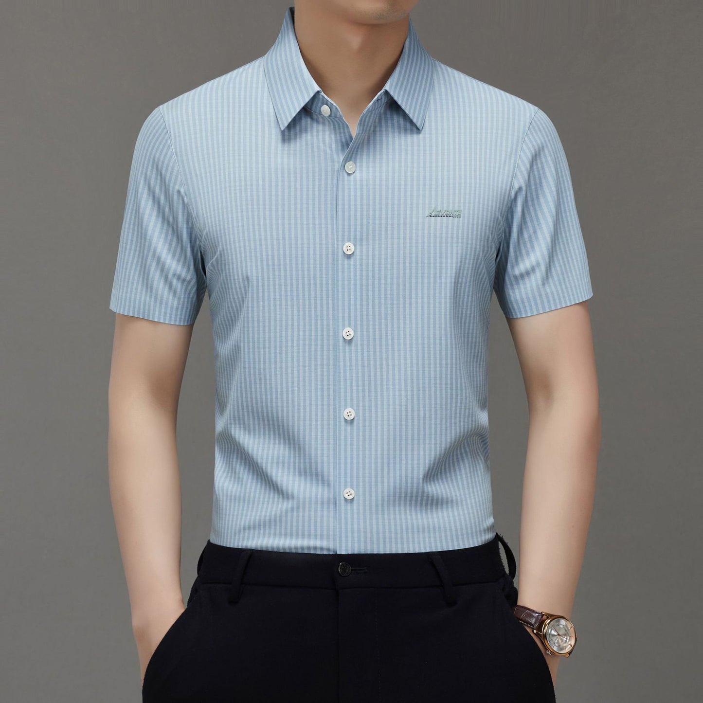 Summer High-end Jacquard Ice-feeling Non-ironing Mulberry Silk Short-sleeved Shirt Light Luxury High-end Business Shirt