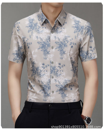 Men's Short-sleeved Shirt 2025 New Spring and Summer Ice Shirt Men's Jacquard Traceless All-match Shirt Men's Short-sleeved Shirt