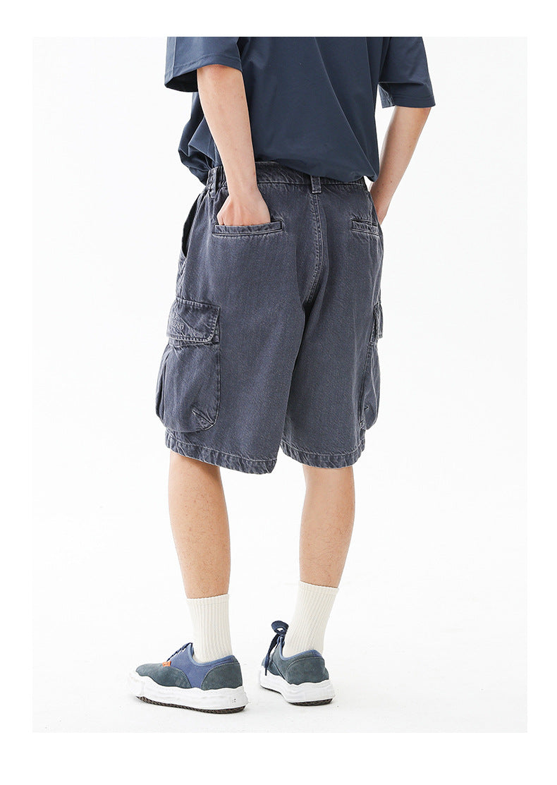 Black Fleet American-Style Shorts Men's Summer Workwear Six-Point Pants Multi-Pocket Loose Casual Couple Style Retro Heavyweight