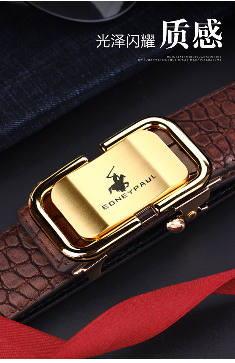 Men's Belt Genuine Leather Crocodile Pattern Inner Wear Automatic Buckle Fashionable All-match Belt Middle-aged and Young Casual Business Trendy Belt