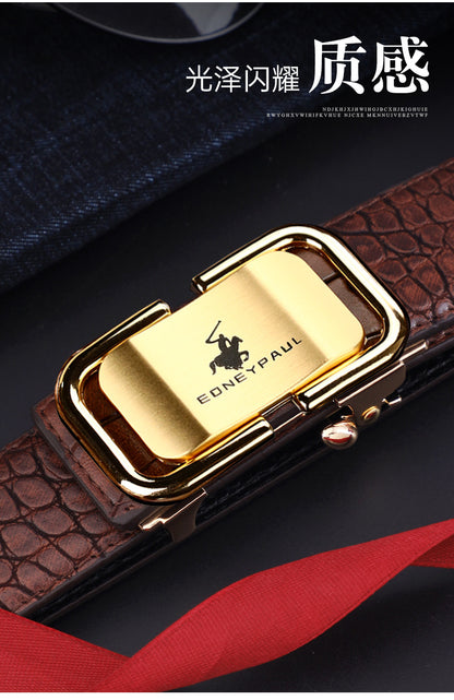 Men's Belt Genuine Leather Crocodile Pattern Inner Wear Automatic Buckle Fashionable All-match Belt Middle-aged and Young Casual Business Trendy Belt