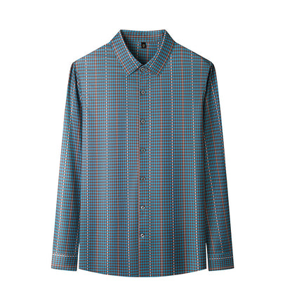 Spring and Autumn New Men's Shirt Cotton Plaid Business Casual Fashion Striped Non-Ironing Slim Long Sleeve Linen Shirt