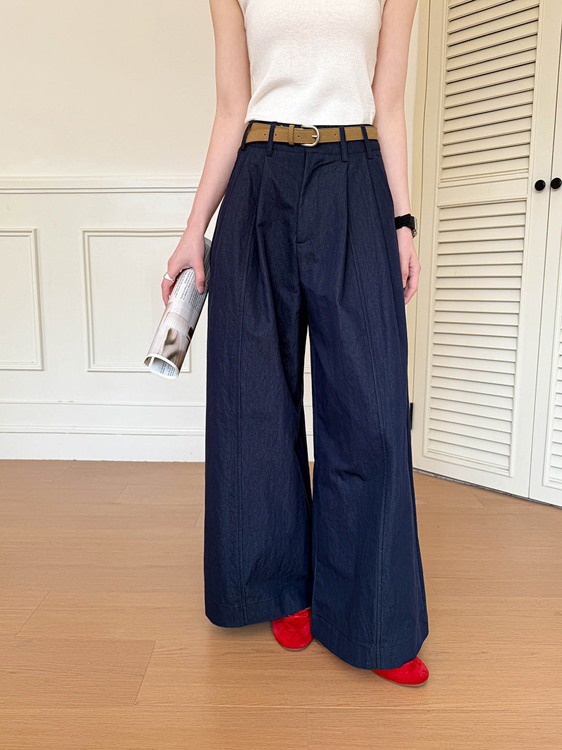 Juzhi Spring New Korean Style Washing Tooling Straight Tube Commuter High Waist Slimming Wide Leg Pants 8058