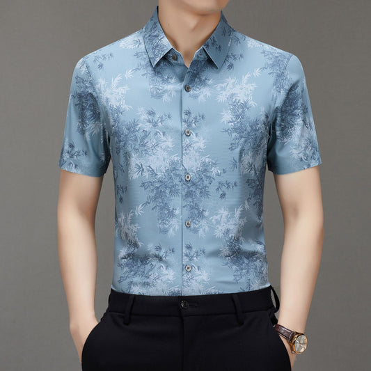 Men's Short-sleeved Shirt 2025 New Spring and Summer Ice Shirt Men's Jacquard Traceless All-match Shirt Men's Short-sleeved Shirt
