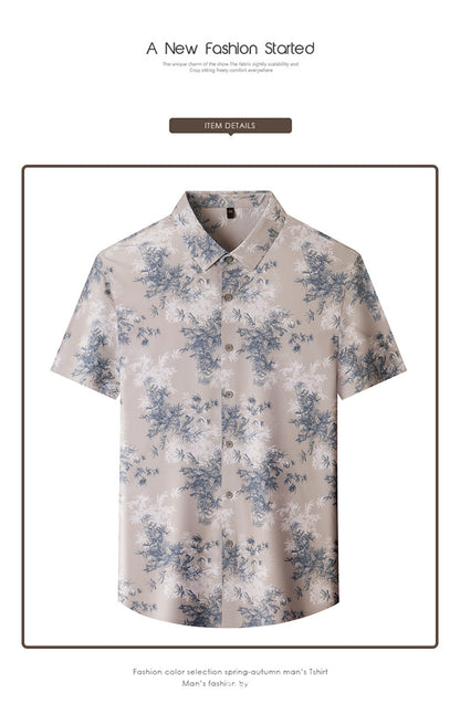Men's Short-sleeved Shirt 2025 New Spring and Summer Ice Shirt Men's Jacquard Traceless All-match Shirt Men's Short-sleeved Shirt
