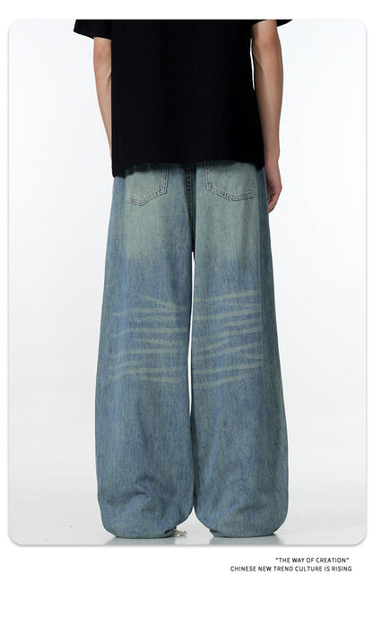 11Kn American Thin Blue Jeans for Men and Women with Adjustable Drawstring Trendy Stylish Straight Casual Wide Leg Slimming Look Pants