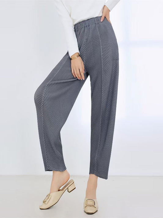 Textured Pleated Pants Women's Casual Pants Versatile Slimming Look Miyake New High-Waisted Straight Pants Narrow Version Women's Harem Pants
