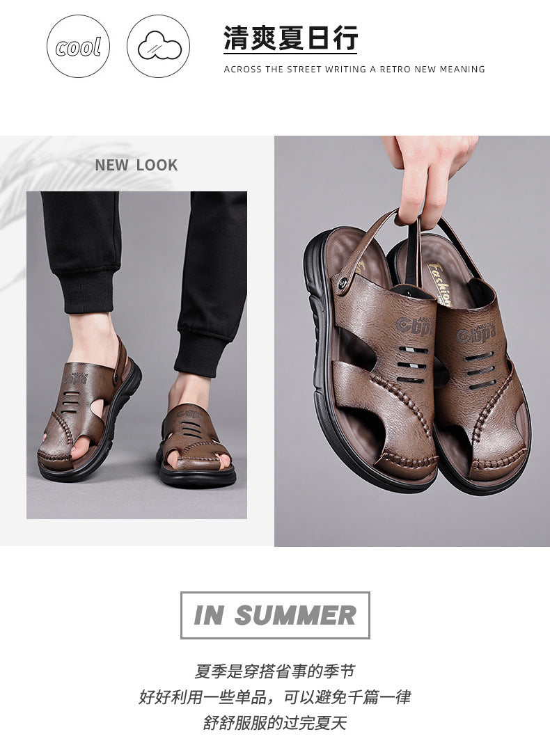 Genuine Leather Toe-Toe Sandals for Men, New Summer Style, Breathable Casual Men's Sandals, Soft Surface Beach Shoes for Men