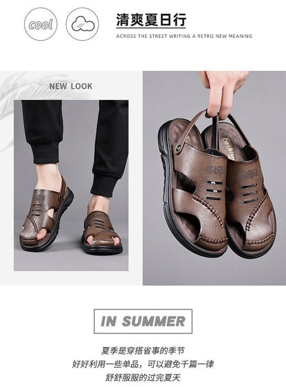 Genuine Leather Toe-Toe Sandals for Men, New Summer Style, Breathable Casual Men's Sandals, Soft Surface Beach Shoes for Men