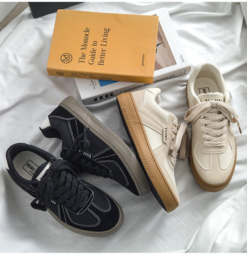 Douchuan Thick-Soled Moral Training Shoes for Men 2025 Summer New Breathable Canvas Shoes for Men Versatile White Shoes Casual Sneakers for Men