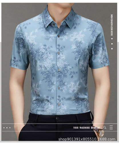 Men's Short-sleeved Shirt 2025 New Spring and Summer Ice Shirt Men's Jacquard Traceless All-match Shirt Men's Short-sleeved Shirt