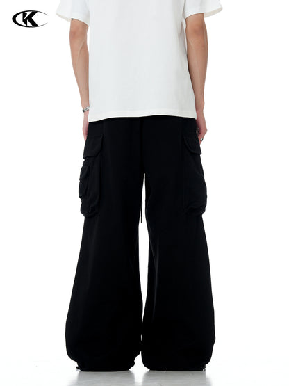 11Kn American Paratrooper Cargo Pants for Men and Women, Retro Draped, Multi-Flap Pocket Pants Drawstring, Wide Legs, Slim Straight Casual Pants