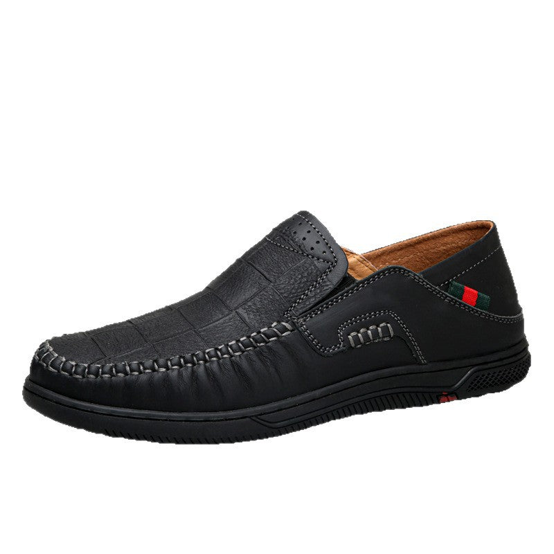 Cross-Border Large Size 46 Casual Leather Shoes for Men, Slip-On Slip-Ons, Soft-Soled Driving Shoes, Four-Season Cowhide Beanie Shoes for Men