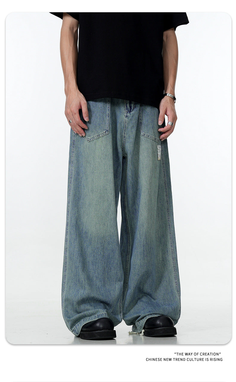 11Kn American Thin Blue Jeans for Men and Women with Adjustable Drawstring Trendy Stylish Straight Casual Wide Leg Slimming Look Pants