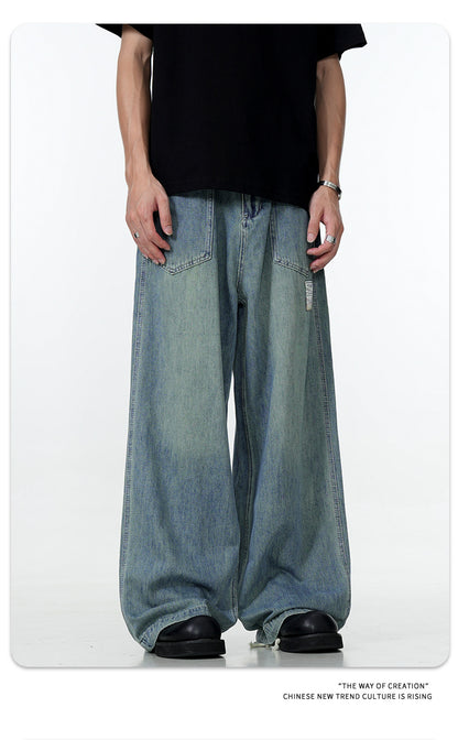 11Kn American Thin Blue Jeans for Men and Women with Adjustable Drawstring Trendy Stylish Straight Casual Wide Leg Slimming Look Pants