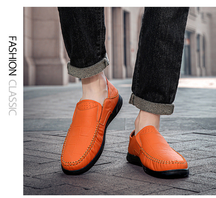 Cross-Border Large Size 46 Casual Leather Shoes for Men, Slip-On Slip-Ons, Soft-Soled Driving Shoes, Four-Season Cowhide Beanie Shoes for Men