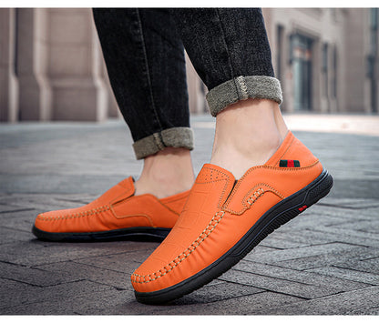 Cross-Border Large Size 46 Casual Leather Shoes for Men, Slip-On Slip-Ons, Soft-Soled Driving Shoes, Four-Season Cowhide Beanie Shoes for Men
