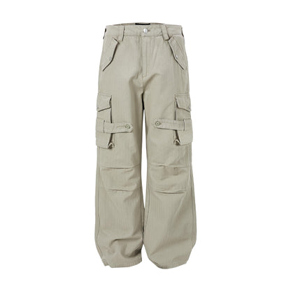 MADEEXTREME Spring Men's Washed Old Three-Dimensional Tactical Pocket Inspired Workwear Paratrooper Pants