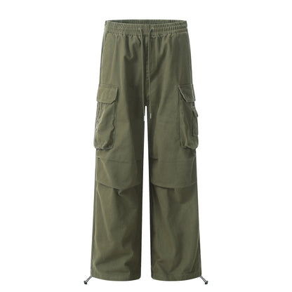 11Kn American Paratrooper Cargo Pants for Men and Women, Retro Draped, Multi-Flap Pocket Pants Drawstring, Wide Legs, Slim Straight Casual Pants