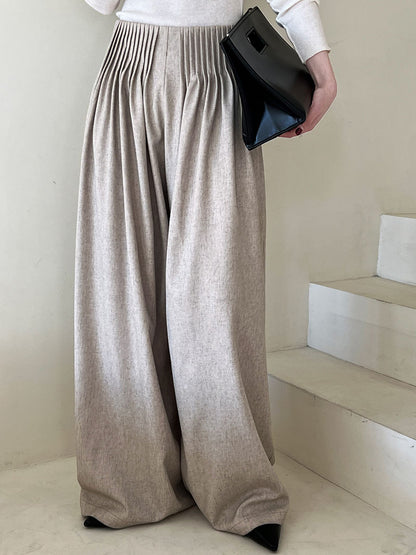 Luxi Gao Ding worsted ~ design pleated suit pants trousers women's old money style high waist mopping wide leg pants 1919