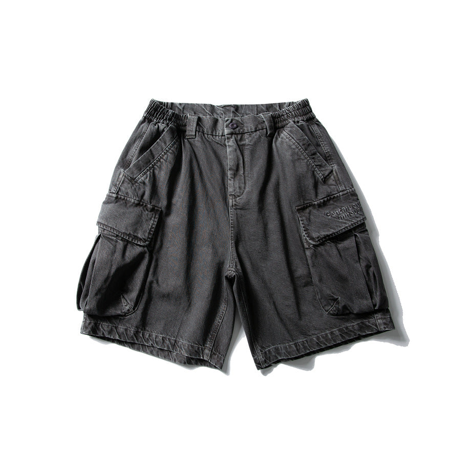 Black Fleet American-Style Shorts Men's Summer Workwear Six-Point Pants Multi-Pocket Loose Casual Couple Style Retro Heavyweight