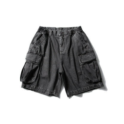 Black Fleet American-Style Shorts Men's Summer Workwear Six-Point Pants Multi-Pocket Loose Casual Couple Style Retro Heavyweight
