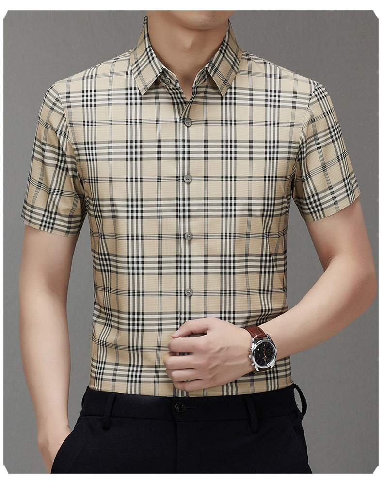 Men's Short-sleeved Shirt Summer Non-marking Non-ironing Youth Short-sleeved Shirt Men's Fashion Plaid Casual Shirt Men's Short-sleeved Shirt