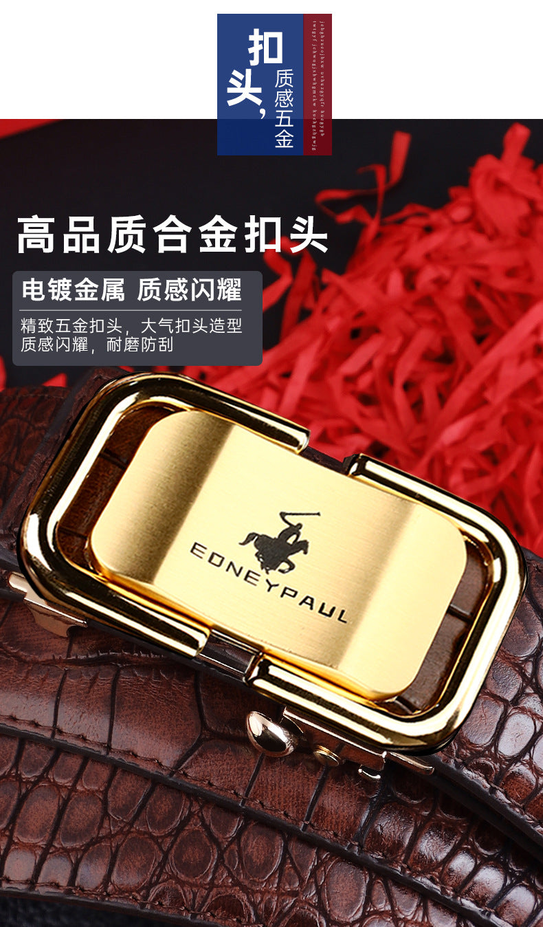 Men's Belt Genuine Leather Crocodile Pattern Inner Wear Automatic Buckle Fashionable All-match Belt Middle-aged and Young Casual Business Trendy Belt