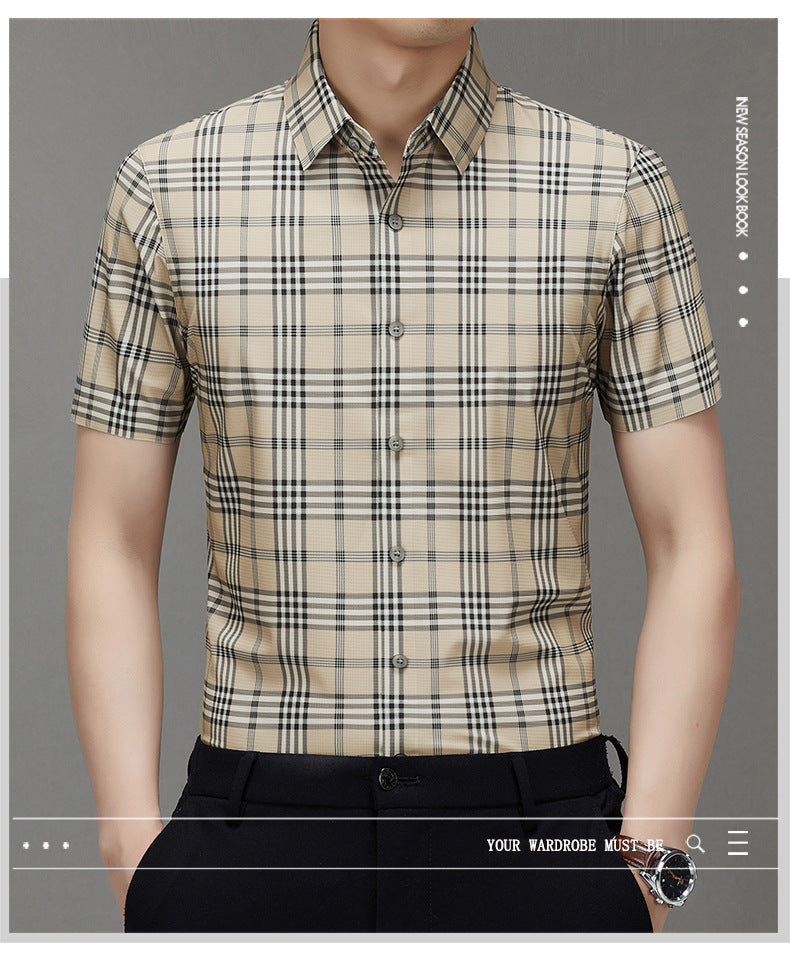 Men's Short-sleeved Shirt Summer Non-marking Non-ironing Youth Short-sleeved Shirt Men's Fashion Plaid Casual Shirt Men's Short-sleeved Shirt