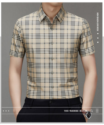 Men's Short-sleeved Shirt Summer Non-marking Non-ironing Youth Short-sleeved Shirt Men's Fashion Plaid Casual Shirt Men's Short-sleeved Shirt