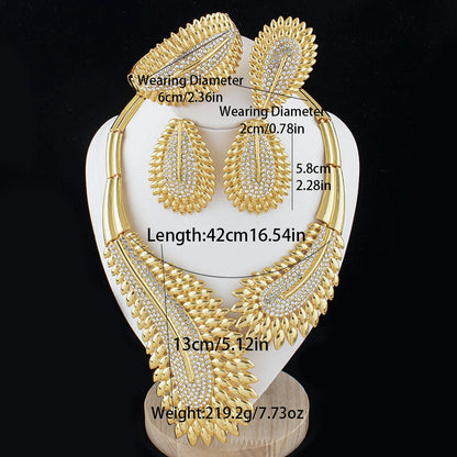 Trendy Colorful Jewelry Set for Women Zircon Collor Earrings and Necklace Large Gold Plated Bracelet Ring New Style Jewelry Gift