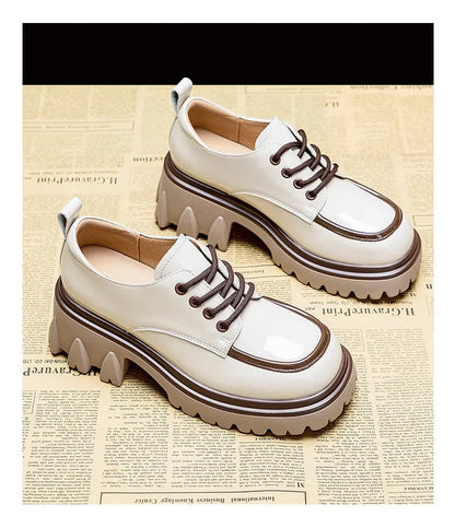 Fashionable Thick Soled High Rise Loafers with Thick Heels Shoes for Women 2024 Autumn Winter New Lace-up Women's Boot