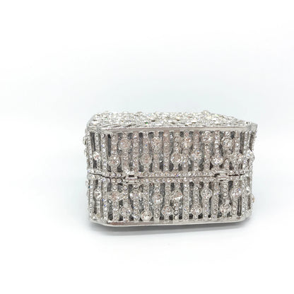 Women Clutch Bag Small Square Box, Full Cover Rhinestone Crystal Evening Bag, Handmade Bridal Party Wedding Prom Dinner Purse