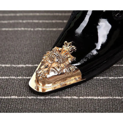 Italian Style Gentleman Dress Shoes Men black Metal Pointed Toe Snake Grain Genuine Leather Shoes Business Party Shoes Men Flat