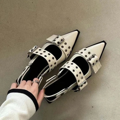 Women's New French Style Pointed Toe Mary Jane Shoes Retro Medium Thick Heel Shoes for Women with Skirts and Small Leather Shoes