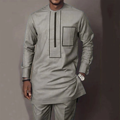 2025 African Sets For Men Autumn Striped Print Casual Dashiki Ethnic Style Long O-Neck Fashion Wedding Two-piece Suit New