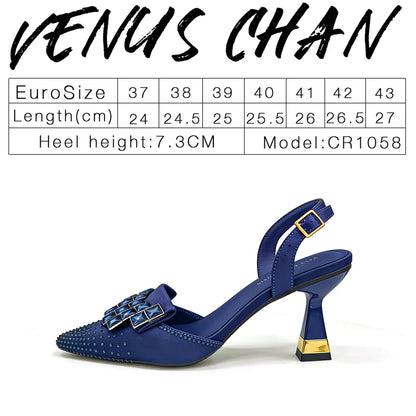 Venus Chan 2026 INS Italy Elegant Rhinestone Pointed Toe High Heels & Matching Bag Set - Perfect for Women's Parties & Weddings