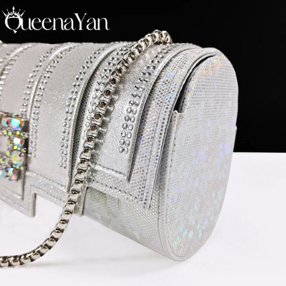 Queena Yan Nigeria Elegant Noble Party Wedding Shoes And Bag Pointed Toe Decorated With Rhinestone Women Heel Shoes