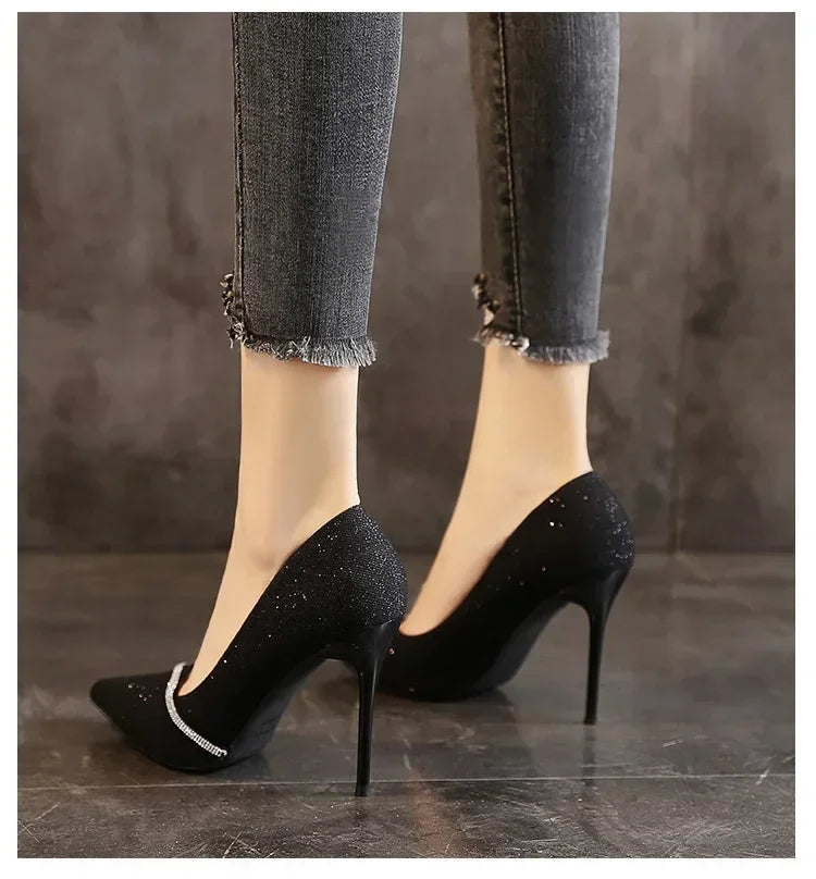 High Heels Women with 2024 New Spring and Autumn Pointy Women's Shoes Dress Wedding Shoes Temperament Banquet Single Shoes
