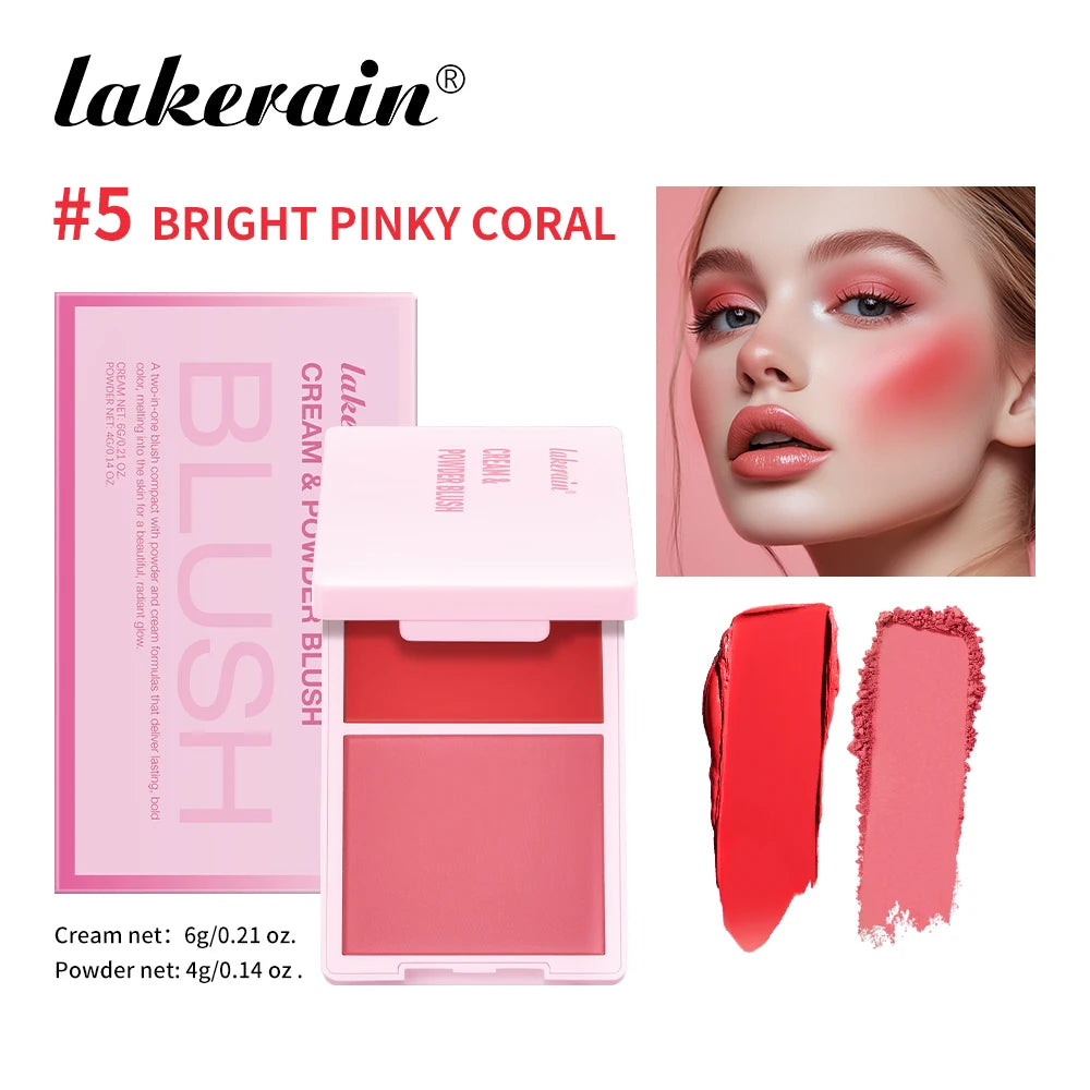 Lakerain Blush Cream Long Lasting High Pigmented Natural Pink Smooth Texture 2 IN 1 Cream & Powder Blusher Korean Makeup