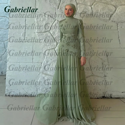 Gabriellar Trendy 3D Appliques Celebrity Dress Kuwait Full Sleeves High Neck Chiffon Formal Party Maxi Gown for Women Customized