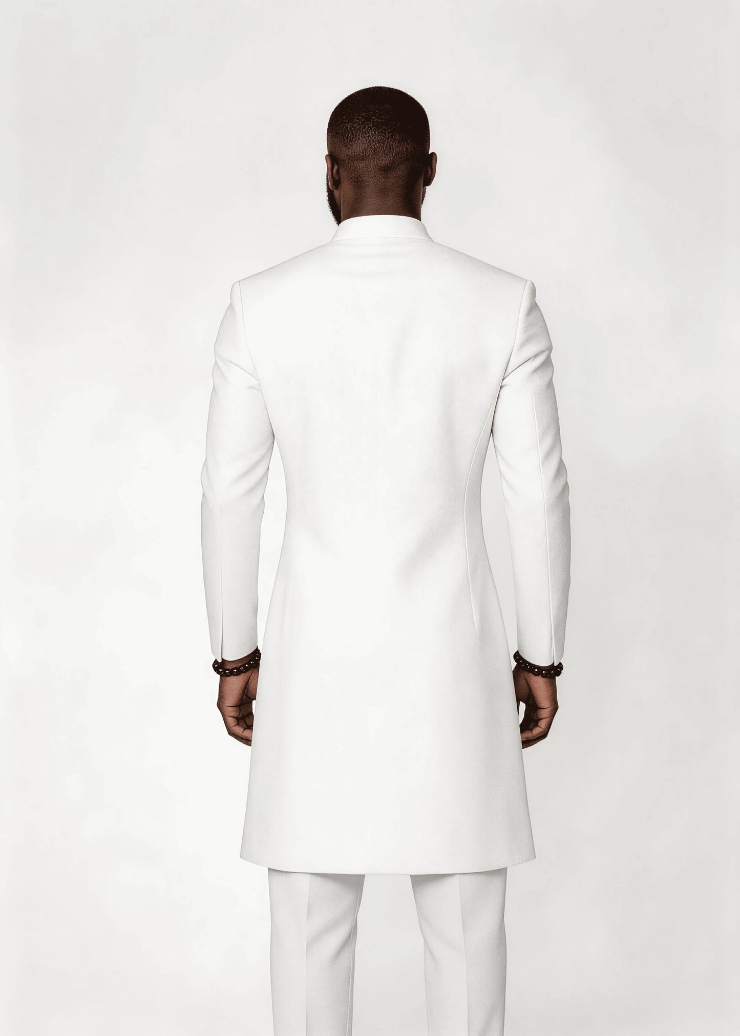 Men’s Solid White Gold Chain Decor Asymmetrical Formal Wear Set Stand Collar 2 Piece Wedding Groom Tunic Jacket & Pants Prom Hom