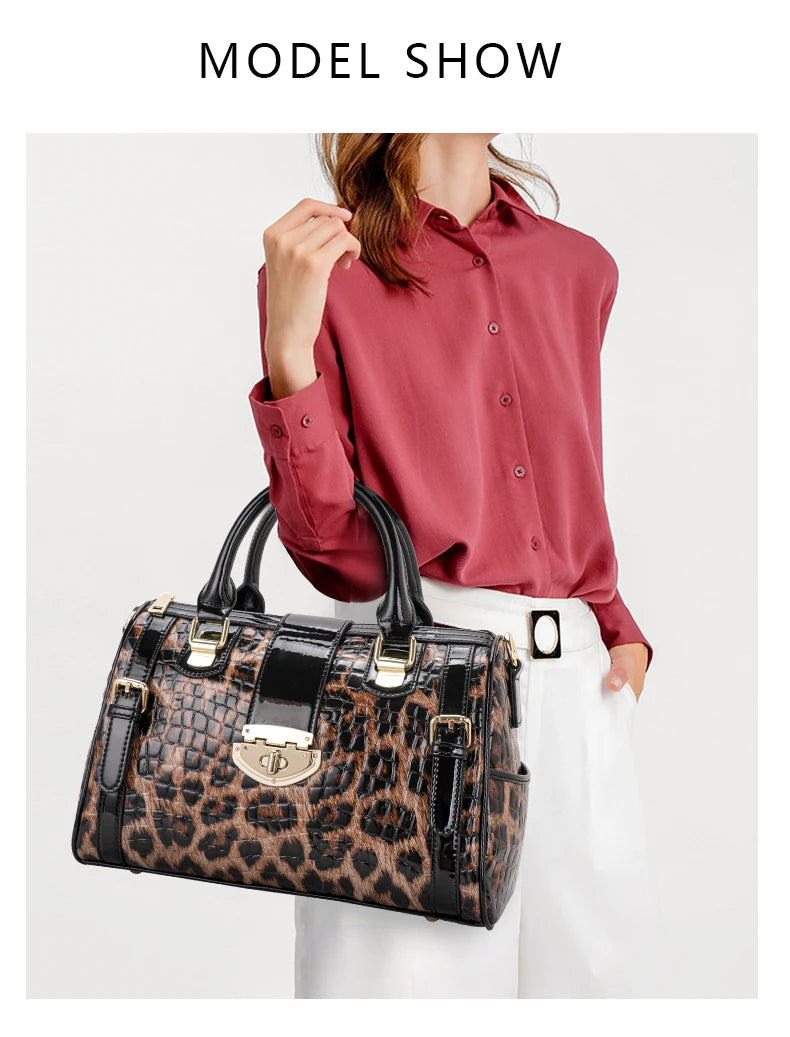 Leopard Print Women's Handbag New 2026 Fashionable and Elegant Ladies Bag Cow Leather Shoulder Bag Large Capacity Genuine